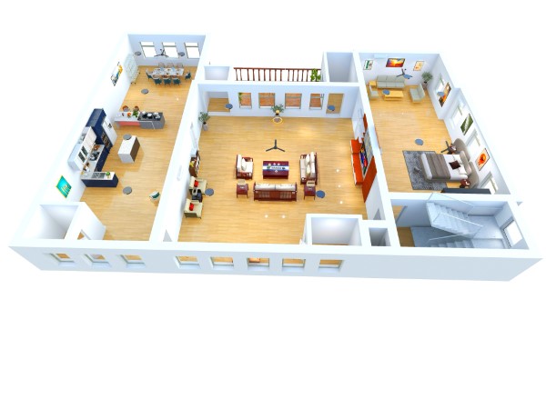 3D Grundriss Loft - Gesamtansicht